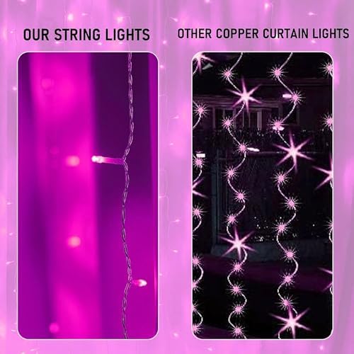 Dazzle Bright 300 LED Curtain String Lights, Valentine's Day Fairy Lights for Bedroom with 8 Lighting Modes, Connectable Waterproof Window Lights Party Wedding Garden Wall Christmas Decor, Pink - Image 3