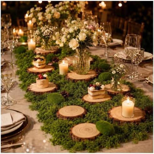 10 Wood Slices with Faux Moss, Moss Table Decor Centerpiece Kit by Unknown