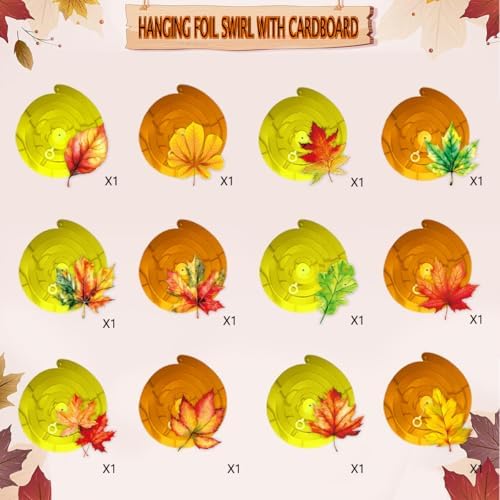 12 PCS Maple Leaf Hanging Swirls Decor, Fall Party Decorations for Thanksgiving Autumn Harvest Birthday Party, Ceiling Hanging Ornaments for Home Wall Fireplace Mantel Decoration - Image 4