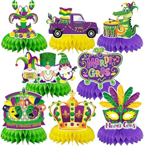 JULMELON 8 Pcs Mardi Gras Centerpieces for Tables Honeycomb Decorations by JULMELON