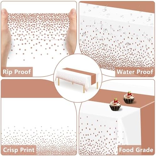 QZYL 4 Pack Disposable Table Cloth, 54" x 108" Rectangle Party Table Cloths with Pink Dot, Waterproof Plastic Table Covers for Birthday Wedding Receptions Family Gathering Holiday Dinner - Image 5