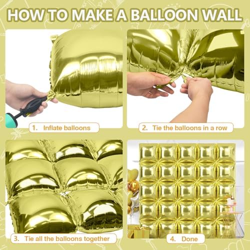 NISOCY 25PCS Metallic Light Gold Square Foil Balloons Wall Backdrop - Image 4