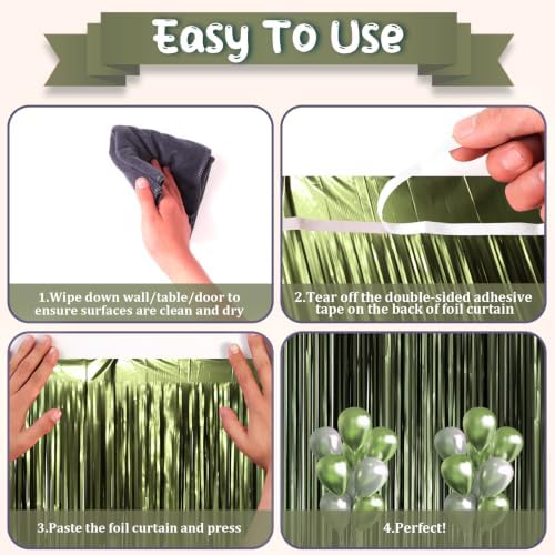 Voircoloria Dark Green Foil Fringe Backdrop Curtains, 3.3x8.2ft, 3 Pack - Image 3