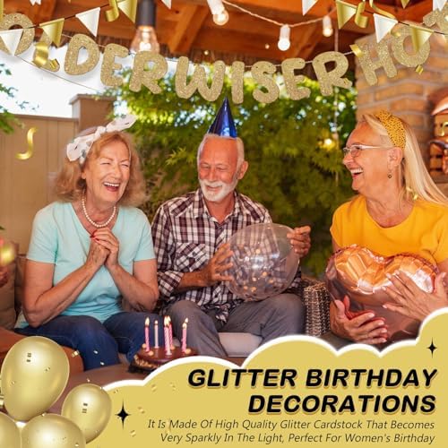 Fulmoon Older Wiser Hotter Banner Birthday sign, Champaign Gold - Image 4