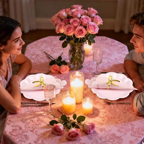 100 PCS Pink Paper Plates and Napkins Set, Tableware Set Include 7 inch Scalloped Pink Paper Plates and Napkins Serves 50 for Baby Shower, Bridal shower，Wedding, Birthday, Mother Day - Image 7