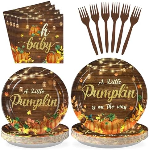 96Pcs Rustic Litttle Pumpkin Baby Shower Party Decorations, Serves 24 by Grencian