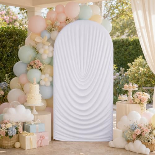 7.2FT White Draped Arch Cover, Ruched Ripple Arch Backdrop Cover for Wedding, Baby Shower, Birthday, Bridal Shower & Party Decorations - Image 2