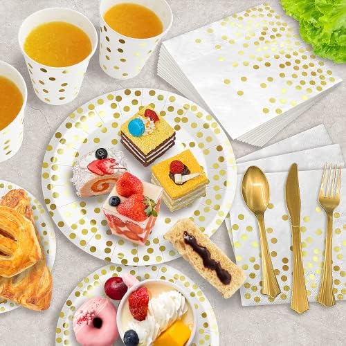 AIRE White Gold Dot Paper Plates Set, 175PCS Disposable Dinnerware for 25 - Image 4