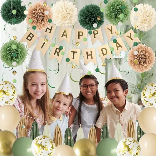 Green Birthday Party Decorations for Women Girls with Happy Birthday Banner,Tissue Paper Pompoms, Paper Tassel,Circle Garland,Hanging Swirl,Decorations Balloons for Party Decor (sage green) - Image 7