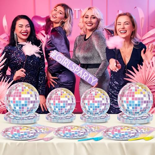 96Pcs Disco Ball Party Decorations Singer Plates and Napkins Colorful Disco Ball Dessert Plates Music Themed Birthday Tableware for 24 Guests Music Lover Birthday Wedding Anniversary Party Supplies - Image 6
