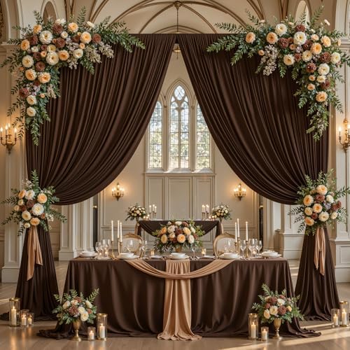 10x10ft Brown Backdrop Curtain Panels for Parties - Wrinkle Free Polyester Photo Curtain Backdrop Wedding Back Drop Fabric Drapes for Party Decorations Background for Photography - Image 3