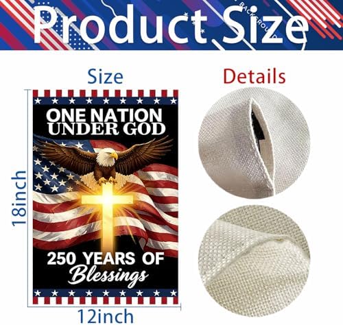 250th Anniversary 4th of July Garden Flag, Patriotic Religious American Eagle Cross Pattern Double Sided Yard Flag, 12x18 Inch Outdoor Decor for Independence Day Lawn Patio Home - Image 4