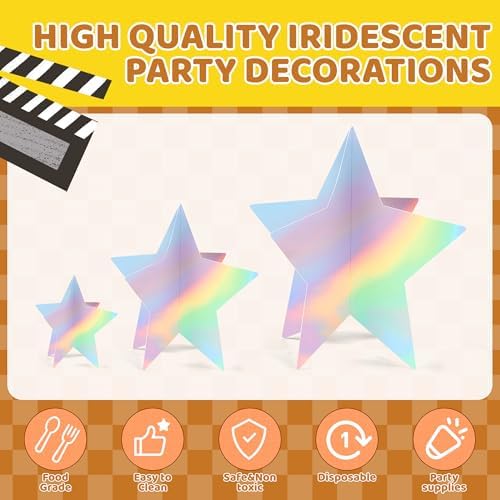 70 Pcs Iridescent Star Centerpieces for Tables Iridescent Party Birthday Decorations Sparkle 3D 2026 Graduation Star Table Decor 3 Sizes 8" 5" 3" Christmas Wedding Baby Shower Disco Party - Image 3