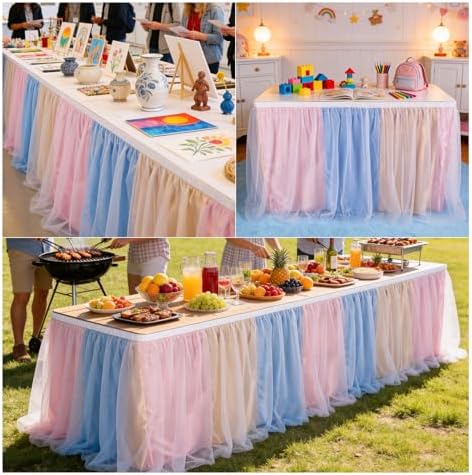 THARAHT Tulle Table Skirt 9FT 270CM Long for Rectangle Tables Round Tables Ruffle Desk Skirt for Princess Girls Birthday Party Cake Dessert Decorations Table Skirt - Image 7