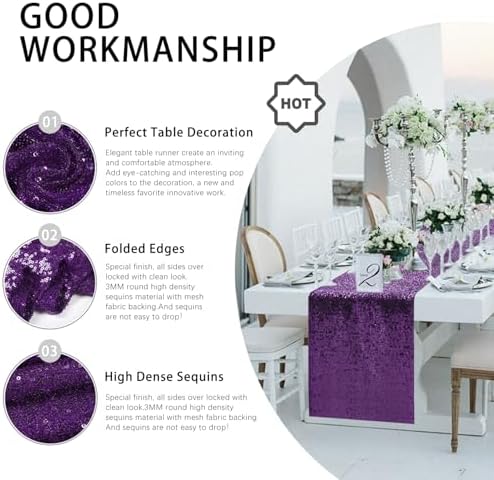 10 Packs 12 x 72 inches Purple Sequin Table Runner - Image 3