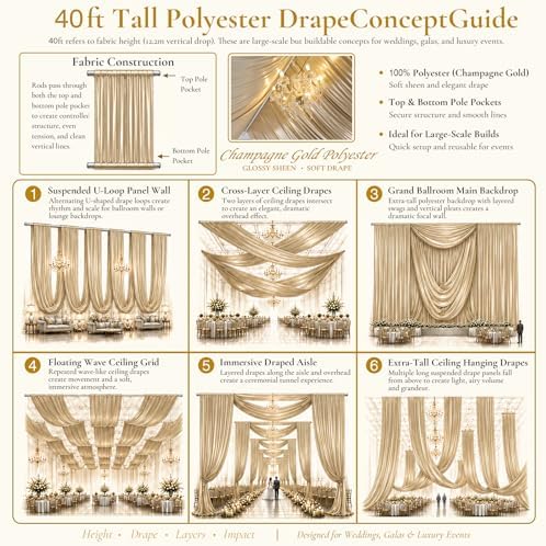 10ftx40ft Champagne Gold Ceiling Curtain for Wedding Parties - Image 2