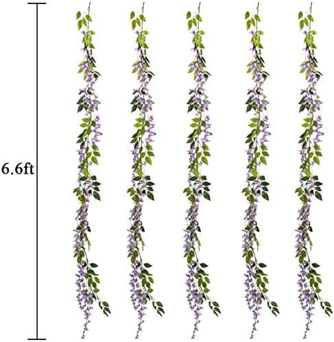 Wisteria Garland Artificial Flowers Wisteria Vine - 5Pcs Total 33ft Purple Fake Hanging Flower - Image 4