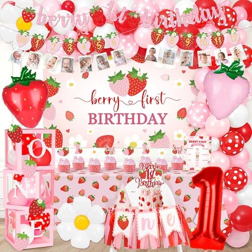 Kriyokiaa Berry First Birthday Decorations, Strawberry Party Kit by Kriyokiaa