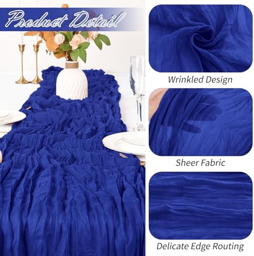 15 Pack Royal Blue Cheesecloth Table Runner 17 x 108 inch Cheese Cloth Table Runners 9ft Blue Table Runner Rustic Romantic Sheer Gauze Runner for Wedding Party Baby Shower Table Decoration - Image 3