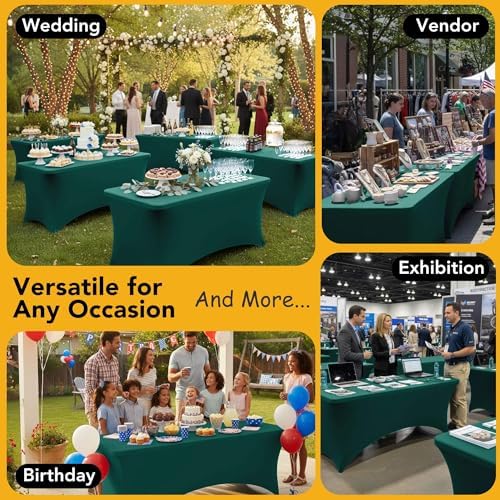 8-Pack Hunter Green Spandex Tablecloths for 6ft Rectangle Tables - Image 5