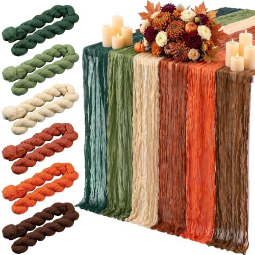 6 Pcs Fall Thanksgiving Cheesecloth Table Runners 118" Boho Gauze by Windkream