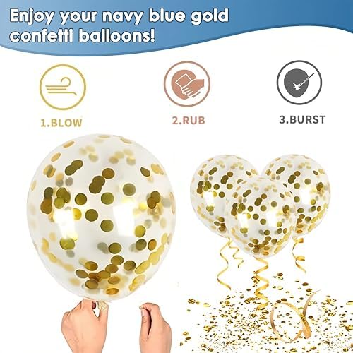 Navy Blue Gold White Balloons 50 PCs 12 Inch - Image 3