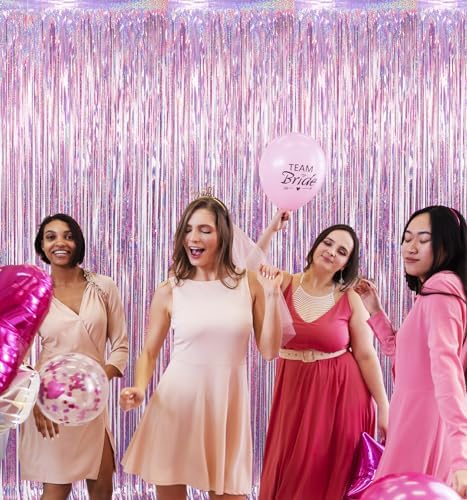 GOER 3.2 ft x 9.8 ft Metallic Tinsel Foil Fringe Curtains Party Photo Backdrop Party Streamers for Birthday,Graduation,New Year Eve Decorations Wedding Decor(4 Packs,Laser Pink) - Image 5