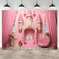 10x6.5ft Pink Castle Backdrop Room Door Curtain Photography Background Flowers Vases Sofa Princess Girl Birthday Banner Decorations Newborn Baby Shower Wedding Party Portrait Photo Booth Prop by ASDCXZ