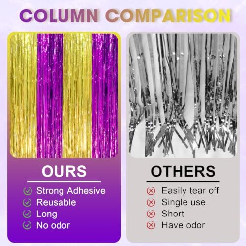 Voircoloria Purple Gold Foil Fringe Backdrop Curtains,3.3x8.2ft, 3 Pack - Image 3