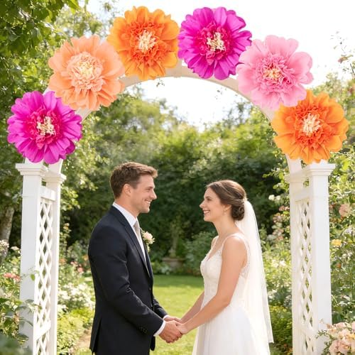 SUNBEAUTY 6PCS Hot Pink and Orange Paper Flowers 12 Inch Large Tissue Paper Flowers Decorations for Wall Giant Crepe Paper Flowers for Girl Women Birthday Office Classroom Bridal Wedding Backdrop - Image 6