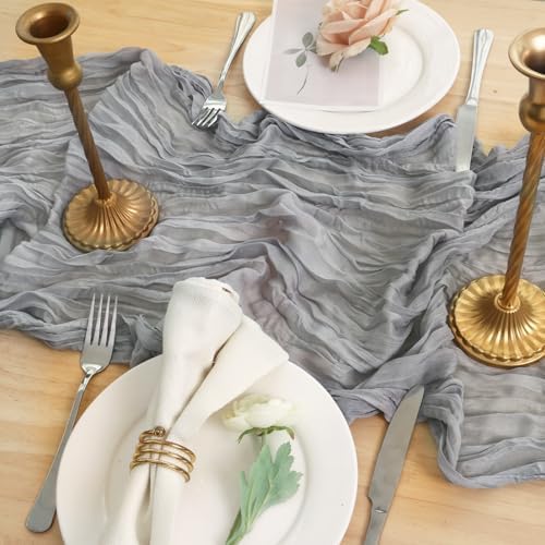 1 Pack Grey Cheesecloth Table Runner 120 Inch Boho Wedding Decor - Image 5