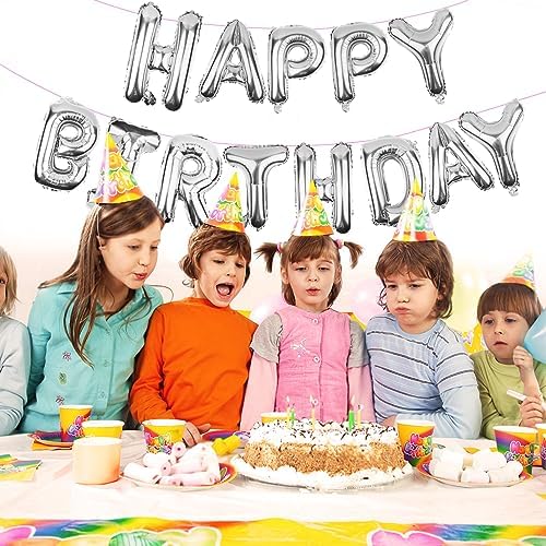 Silver Happy Birthday Balloons Banner (3D Silver Lettering) Mylar Foil Letters | Inflatable Party Decor and Event Decorations for Kids and Adults | Reusable, Ecofriendly Fun - Image 4