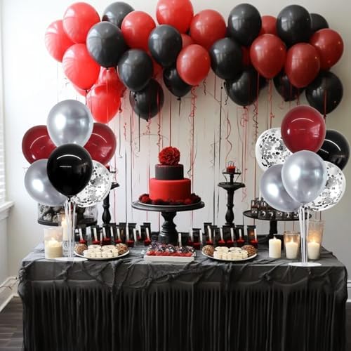 TONIFUL 4 Set Burgundy Red Black Silver Balloon Stand Centerpiece for Table - Image 4