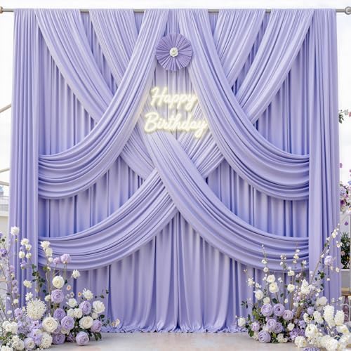 20 ft x 10 ft Wrinkle Free Lavender Backdrop Curtain for Parties, Polyester Light Purple Photo Backdrop Drapes 4 Panels 5x10ft for Baby Shower Photoshoot Wedding Birthday Party Photography Curtains - Image 3