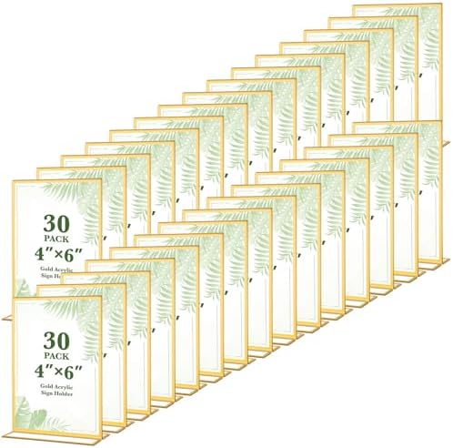 30 Pack 4x6 Gold Acrylic Sign Holders, Gold Frame by ALFFUN