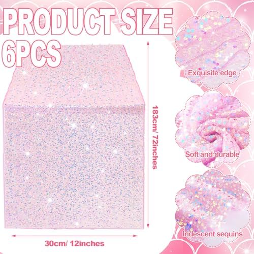 Remagr 6 Pcs Iridescent Mermaid Sequin Table Runner, Pink - Image 2