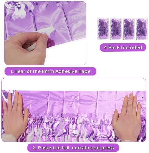 4 Pack Sparkle Wavy Purple Tinsel Curtain Party Backdrop - 3.3X6.6ft Foil Fringe Curtain Party Photo Booth Streamers for Mermaid Euphoria Themed Decorations - Image 3