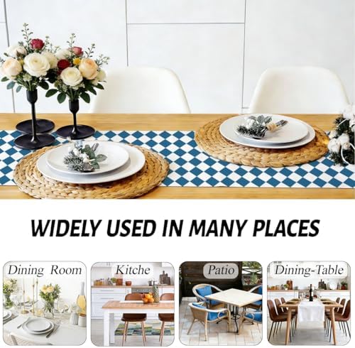 Blue White Diamond Table Runner, Tea Themed Party Decoration - Image 5