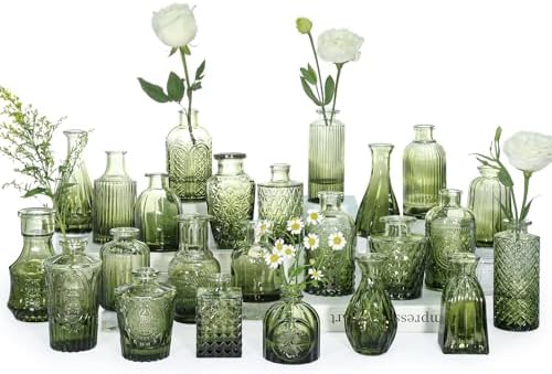 SUPMIND Glass Bud Vase Set of 24, Small Green Flower Vases for Centerpieces by SUPMIND