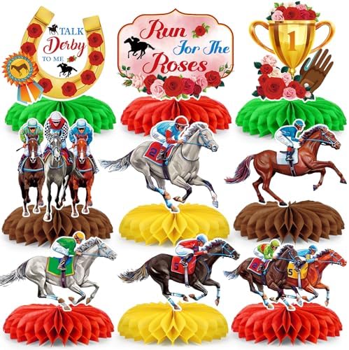 9Pcs Derby Day Party Decorations Horsing Racing Honeycomb Centerpieces for Tables Horse Racing Table Decorations for Derby Day Home Birthday Party Supplies Table Decor by Unknown