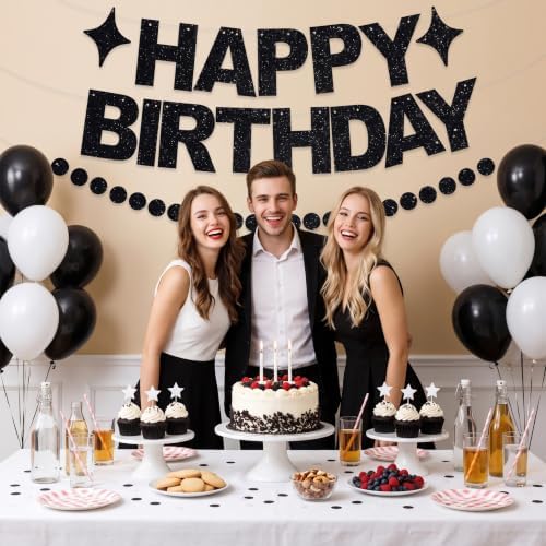 BEISHIDA Pre-Strung Glitter Black Happy Birthday Banner Party Decoration - Image 6