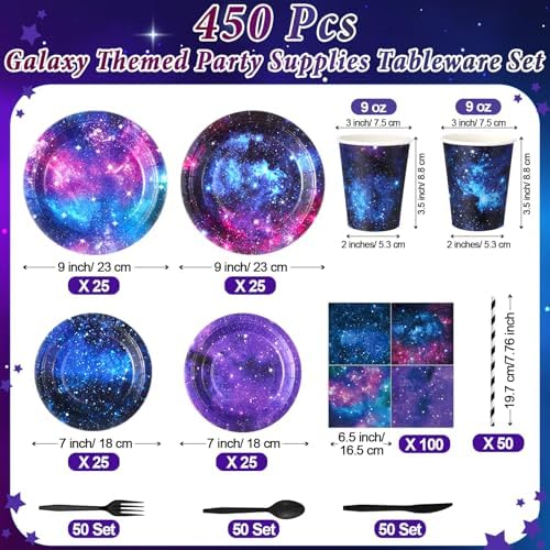450 Pcs Space Galaxy Tableware Set, Serve 50, Blue Purple - Image 2
