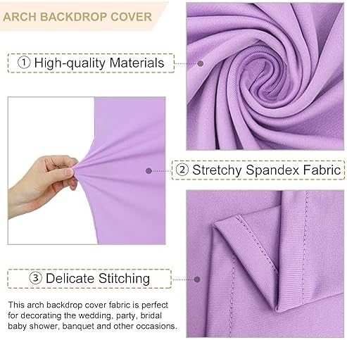 FANPROMS Wedding Arch Cover Set of 3 Lavender Arch Backdrop Cover 4 5 6FT Double Sided Spandex Arch Stand Cover for Metal Arch Satnd arch cover backdrop fabric for Bridal Baby Shower Party Decorations - Image 3