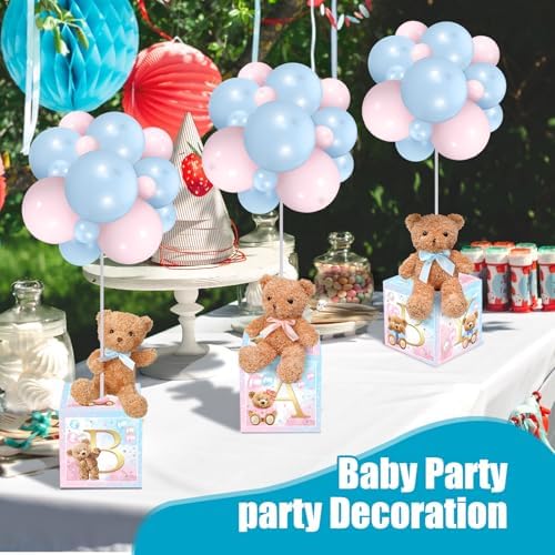Lenwen 6 Sets Baby Letter Boxes Baby Shower Decor, Bear, Pink Blue - Image 6