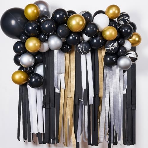 PartyWoo Black Crepe Paper 10pcs 820 FT Gold Silver Streamers - Image 2