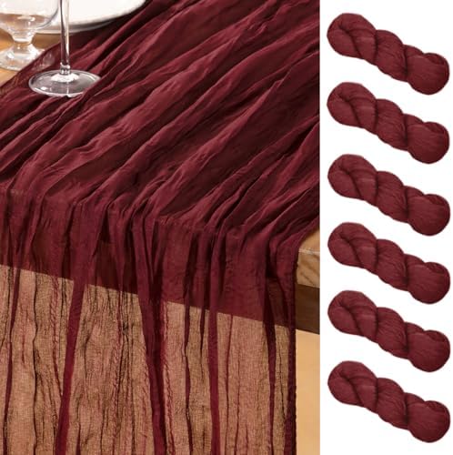 DeZerlor Burgundy Cheesecloth Table Runners 6 Pack Christmas Runners by DeZerlor