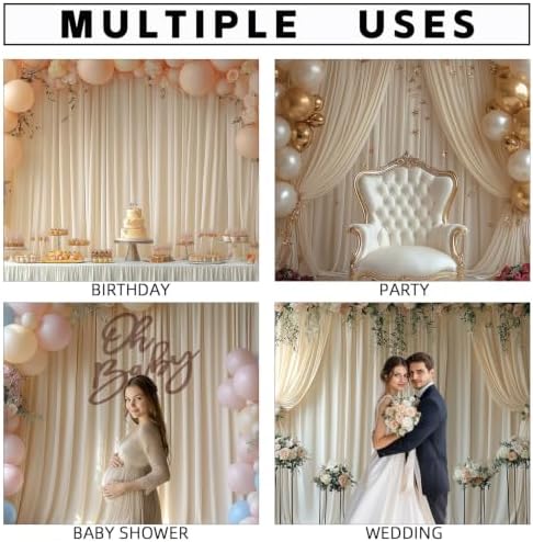 Champagne Backdrop Curtains for Wedding Parties, 10x10FT Wrinkle Free Photo Backdrop Curtains for Wedding Birthday Party Baby Shower, Fabric Drape with Rod Pockets 5ft x10ft, 2 Panels - Image 2