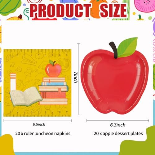40 PCS Back to School Apple Paper Plates and Napkins Decorations, First Day of School Disposable 7 Inch Dessert Plates Tableware Set for Composition Notebook Classroom Pre K Teacher Party Supplies - Image 3