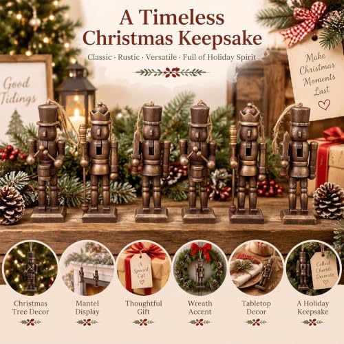 Leinuosen 6 Pcs Neutral Christmas Nutcracker Ornament Wooden Decor, Brown - Image 5