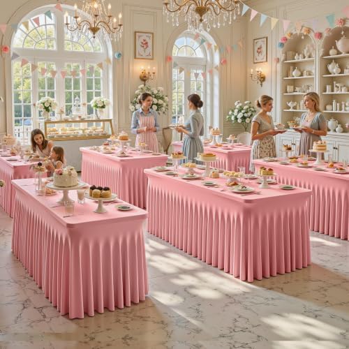 2 Packs Dusty Rose Spandex Table Cloths 6 Foot, Fitted Stretch Table Cover with Skirts 30x72 Inch, Wrinkle-Free Floor Length Tablecloths Rectangular for Weddings Parties Banquets Events Decorations - Image 6